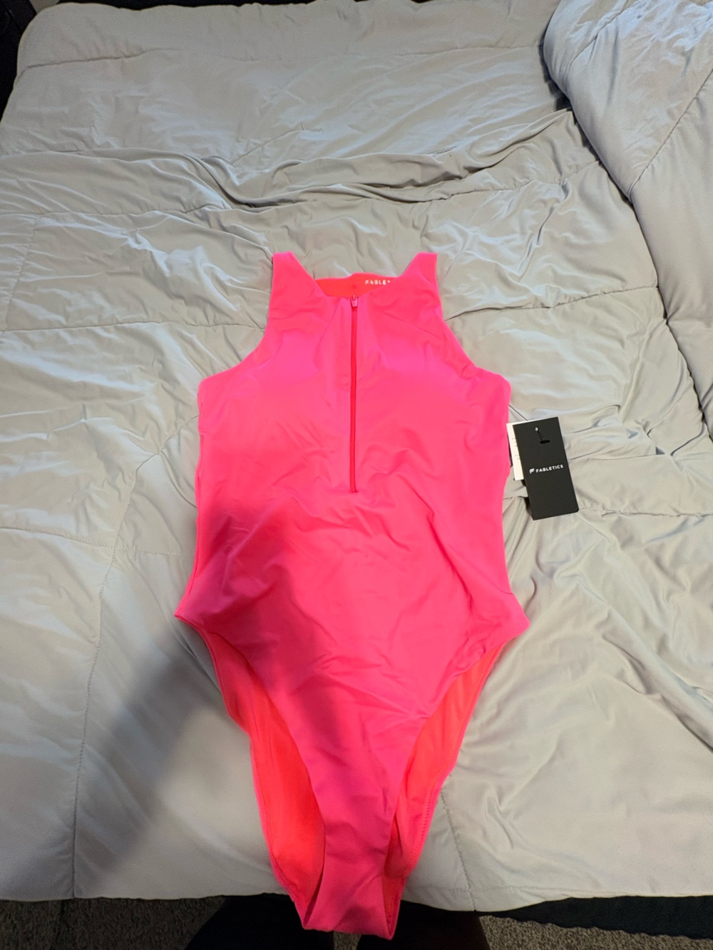 Fabletics Neon Pink High-Neck One-Piece Swimsuit with Front Zip
